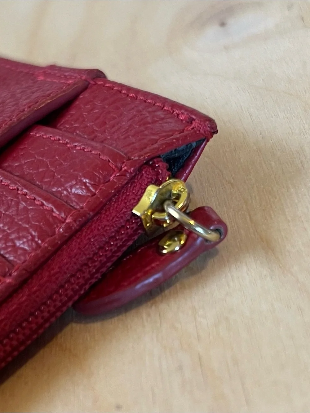 Lodis Red Pebbled Leather Snap-Tab Card Wallet with Zipper